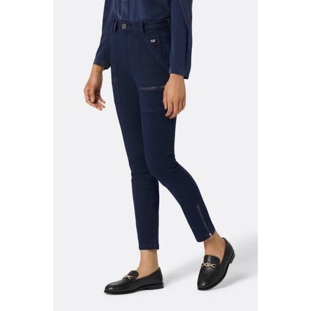 Joie Park Distressed Skinny Cargo Moto Pants Navy Blue Ankle Zip 27